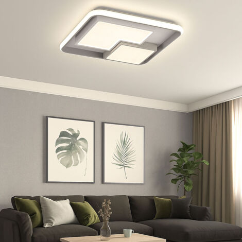 Plafonnier dimmable via interrupteur blanc gris plafonnier LED salon, métal plastique, 40,5W 2600lm, LxlxH 50x50x8,5 cm, WOFI 11610