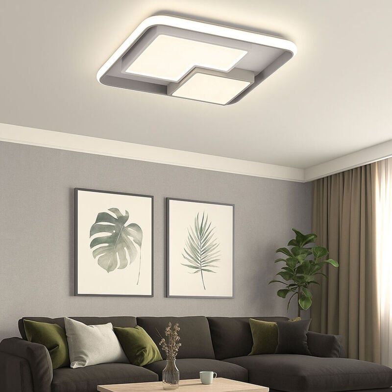 Plafonnier dimmable via interrupteur blanc gris plafonnier led salon, métal plastique, 40,5W 2600lm, LxlxH 50x50x8,5 cm Wofi 11610