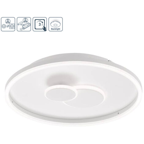 Plafonnier dimmable via interrupteur blanc plafonnier LED salon rond, métal plastique, 27W 1800lm, DxH 40x7 cm WOFI 11246