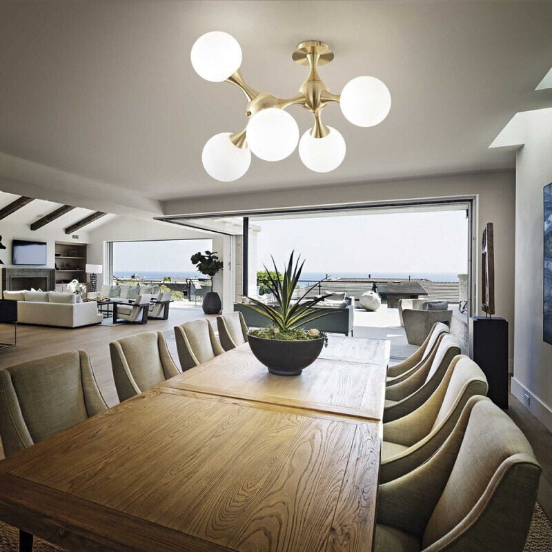 Plafonnier Dino Laiton Verre Blanc Soufflé