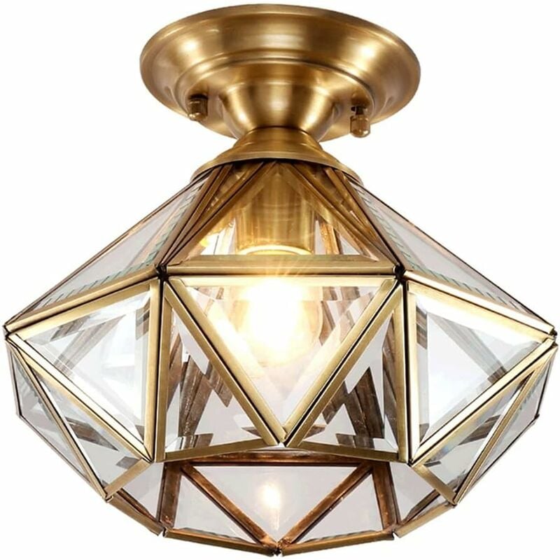 Gotrays - Plafonnier doré plafonnier pour couloir escalier balcon diamant capuchon en verre décoration de plafond éclairage intérieur de la maison