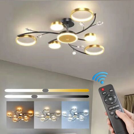 Plafonnier doré à intensité variable, avec télécommande, lustre semi-encastré, luminaire décoratif