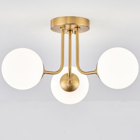 Plafonnier doré à trois lumières de style médiéval-moderne, semi-encastré, convient aux salons et aux couloirs, douille G9 - sans source lumineuse
