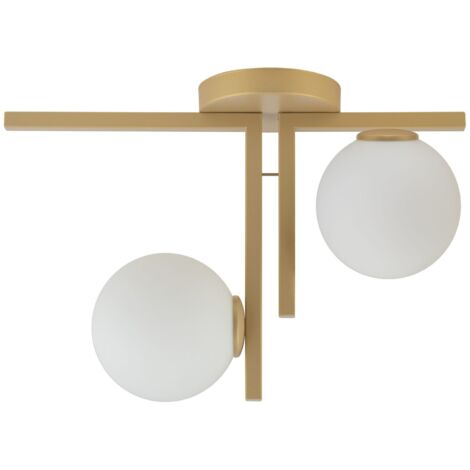 Plafonnier doré Andy 2 globes verre blanc 2xG9 Sigma