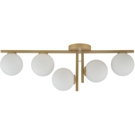 Plafonnier doré Andy 5 globes verre blanc G9 Sigma