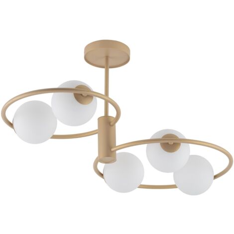 Plafonnier doré Aqua moderne 5 globes verre G9 Sigma