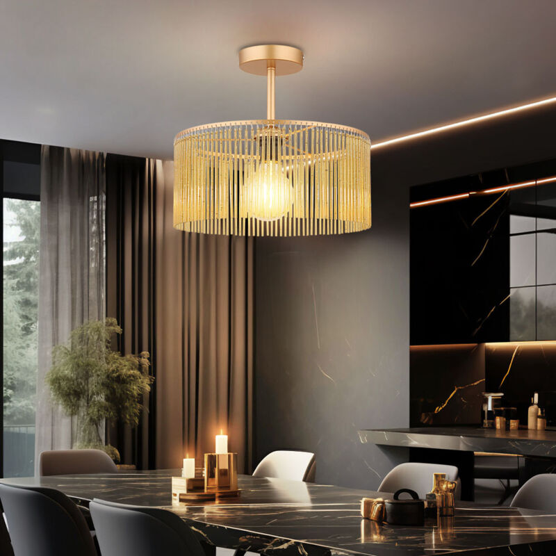 Plafonnier doré Lampe de salon Plafonnier de salle à manger ambre , métal acrylique, 1x E27, DxH 35 x 32 cm