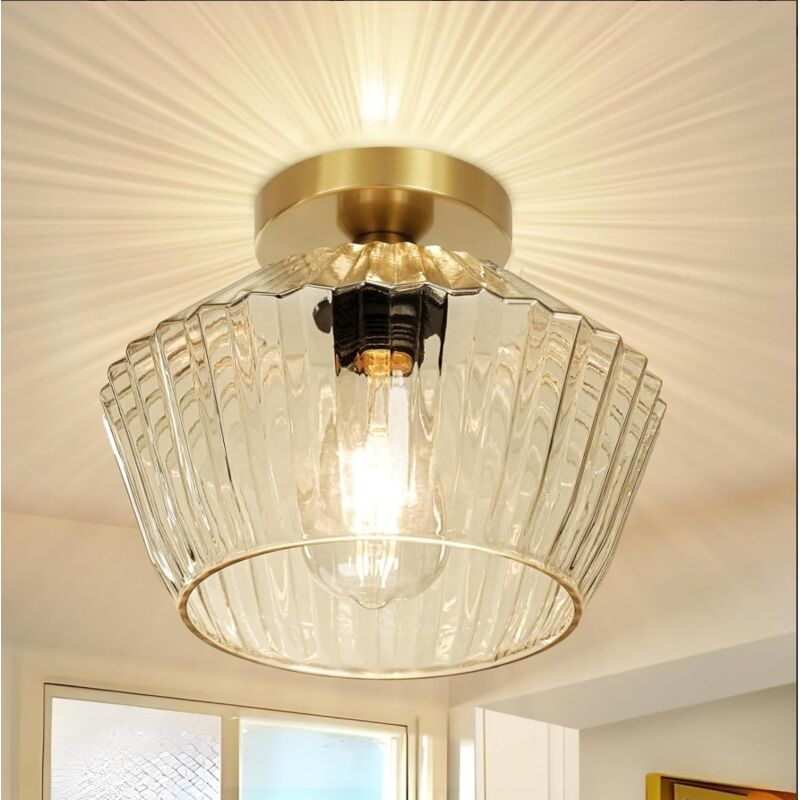 Plafonnier Doré Moderne, Lustres En Cristal avec Base E27 - 3 Tons de Lumière Réglables - 60W Sans Scintillement - Diamètre 25cm