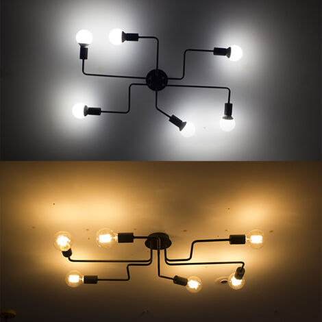 Plafonnier Éclairage En Métal (Noir) 6 E27 Lustre Moderne Pour Salon Chambre Restaurant Café (Sans Ampoule)
