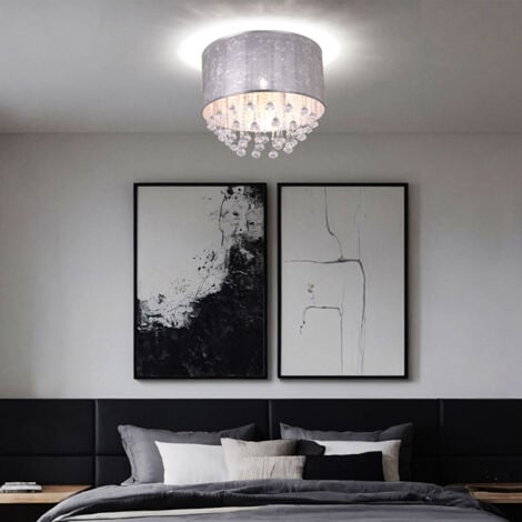 Plafonnier éclairage lampe tissu feuille d'argent cristal rideau globo 15188D3