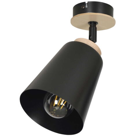 Plafonnier Emibig Atlas 1 noir bois clair E27 15cm
