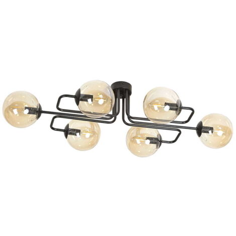 Plafonnier Emibig Brendi 6xE14 noir/miel métal 93cm