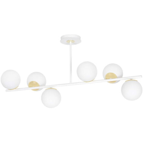 Plafonnier Emibig Floki verre blanc/or dimmable 6xE14