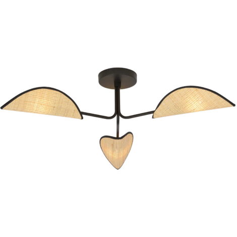 Plafonnier Emibig Gomez 3 rotin noir dimmable, 3xE14