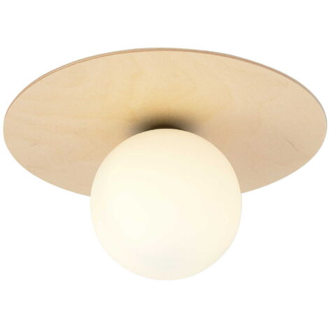 Plafonnier Emibig Kenzo bois clair blanc verre E14 40cm