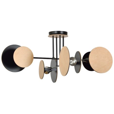 Plafonnier Emibig Zita 4 noir/bois 4xE27 86cm H36cm