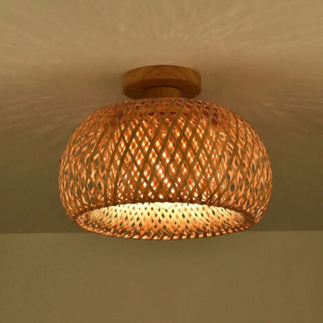 Plafonnier en bambou tissé de style minimaliste asiatique SE, sans ampoule, idéal pour une ferme, un salon de thé ou une maison d'hôtes, 38 cm