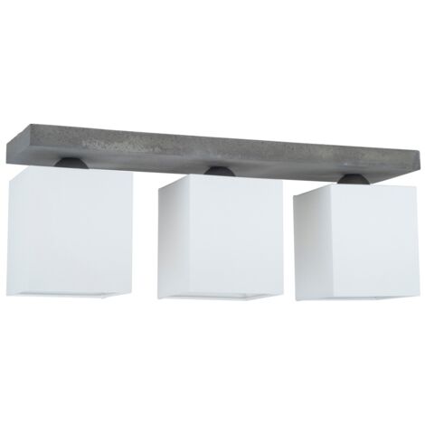 Plafonnier en Béton Gris Abat jours Blanc Cubique  3 Tête alignées GREAT