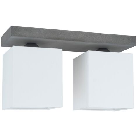 Plafonnier en Béton Gris Abat jours Blanc Cubique  Plaque 2 Tête alignées GREAT