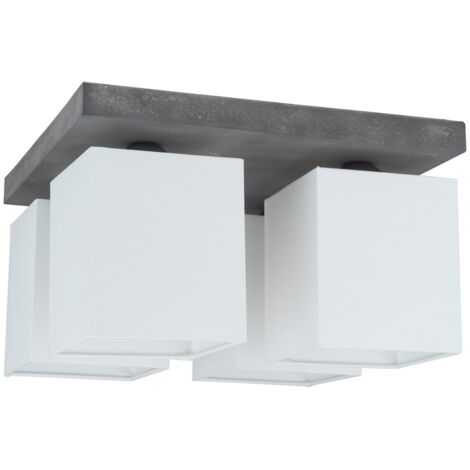 Plafonnier en Béton Gris Abat jours Blanc Cubique  Plaque carrée  4 Tête GREAT