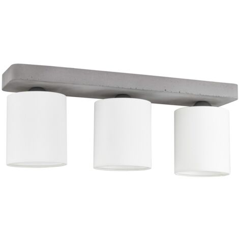 Plafonnier en Béton Gris Abat jours Blanc Cylindrique  3 Tête alignées GREAT