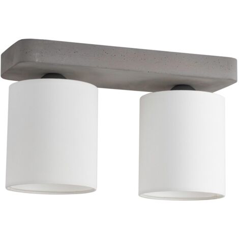 Plafonnier en Béton Gris Abat jours Blanc Cylindrique  Plaque 2 Tête alignées GREAT