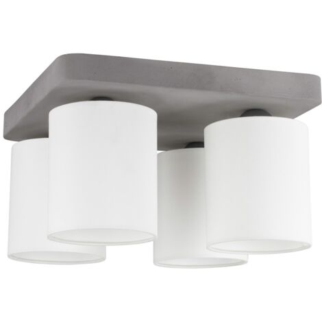 Plafonnier en Béton Gris Abat jours Blanc Cylindrique  Plaque carrée  4 Tête GREAT
