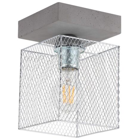 Plafonnier en Béton Gris Abat jours Cage métal  1 Tête GITTAN