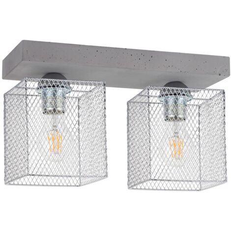 Plafonnier en Béton Gris Abat jours Cage métal  Plaque 2 Tête alignées GITTAN