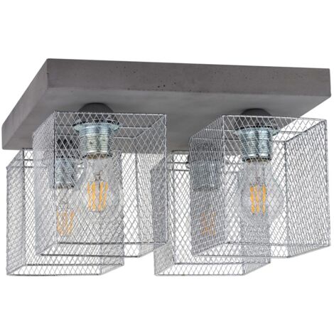 Plafonnier en Béton Gris Abat jours Cage métal  Plaque carrée  4 Tête GITTAN