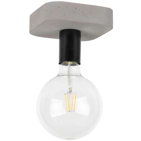 Plafonnier en Béton Plaque grise Support métal Noir pour 1 Ampoule FORTAN