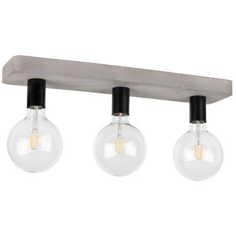 Plafonnier en Béton Plaque grise Supports métal Noir pour 3 Ampoules FORTAN