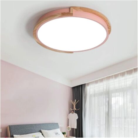 Plafonnier en bois 24 W, plafonnier LED moderne, intensité variable en trois couleurs, adapté au couloir, au salon et à la chambre (rose, 30 cm)