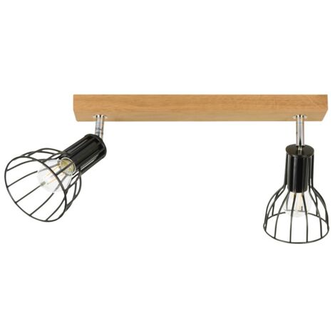 Plafonnier en Chène huilé 2 Ampoules Design fil de fer couleur noir MEGAN