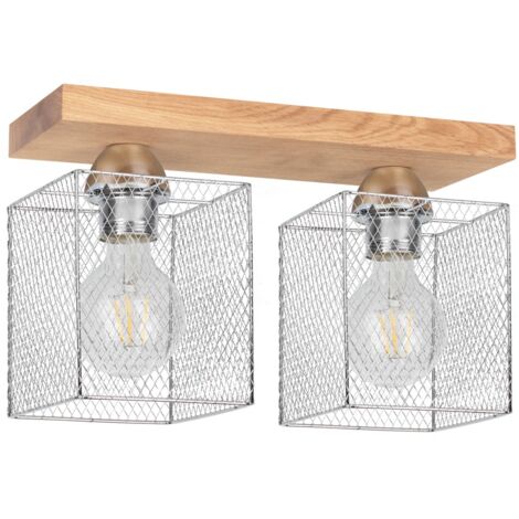 Plafonnier en Chêne huilé Design Cage Lumineuse 2 Têtes NORMAN WOOD