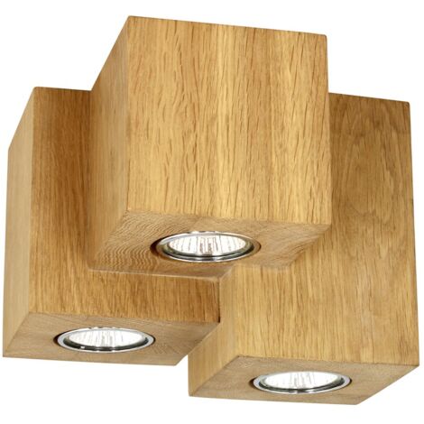 Plafonnier en Chêne Huilé Design Triple Cube avec 3 Ampoules WOODDREAM