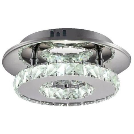Plafonnier en Cristal 20CM Miroir Acier Inoxydable Rond Moderne LED Luminaire Lustre Eclairage Blanc pour Chambre à Coucher, Couloir, Salon