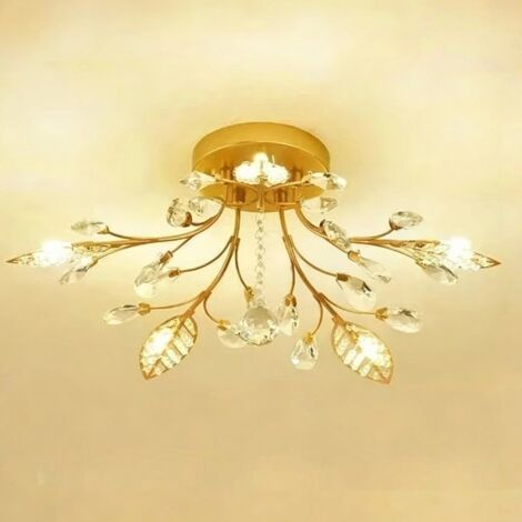 Plafonnier en cristal à 5 têtes LED, plafonnier en cristal moderne à lumière chaude, suspension semi - encastrée