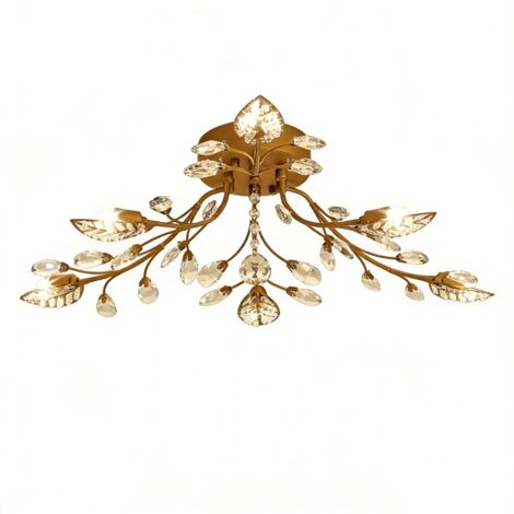 Plafonnier en cristal doré, plafonnier à 6 branches de lumière blanche, salle à manger, salon, chambre à coucher