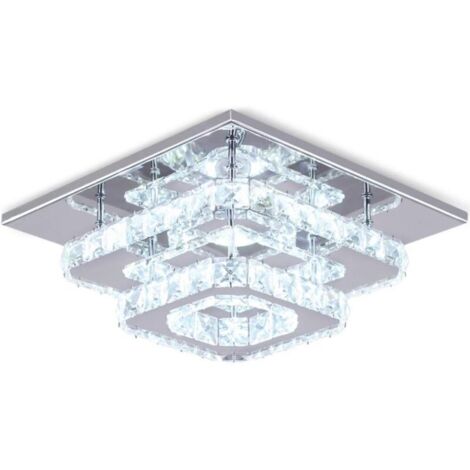 Plafonnier en Cristal Lampe de Plafond Acier Inoxydable LED Miroir 24W Lustre Moderne pour Salon Chambre Cuisine, Lumière blanche