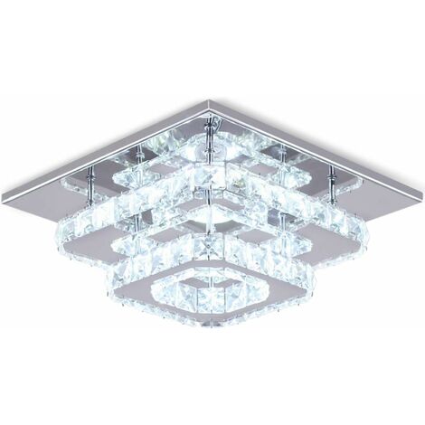 Plafonnier en Cristal Lampe de Plafond Acier Inoxydable LED Miroir 24W Lustre Moderne pour Salon Chambre Cuisine, Lumière blanche