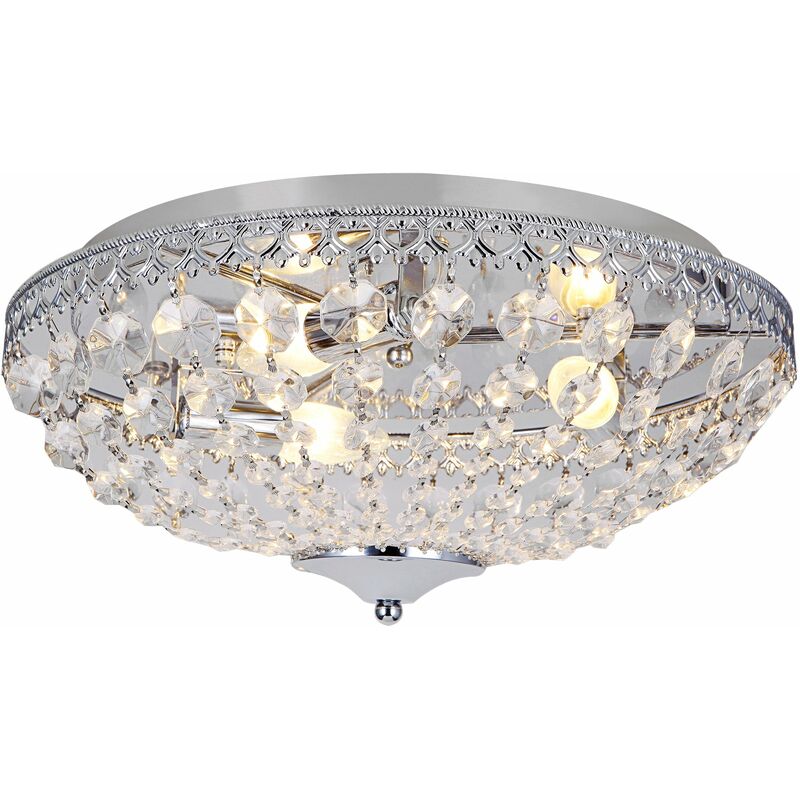 Plafonnier en cristal lampe de plafond aluminium cristal synthétique métal 16 cm diamètre 40 cm chrome - Métal
