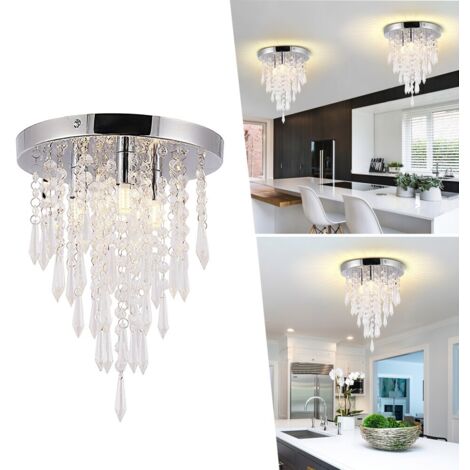 Plafonnier en Cristal, Lampe de Plafond Lustre Cristal, Chromé à 3 Lumières G9, Eclairage Décoratif pour Chambre, Couloir