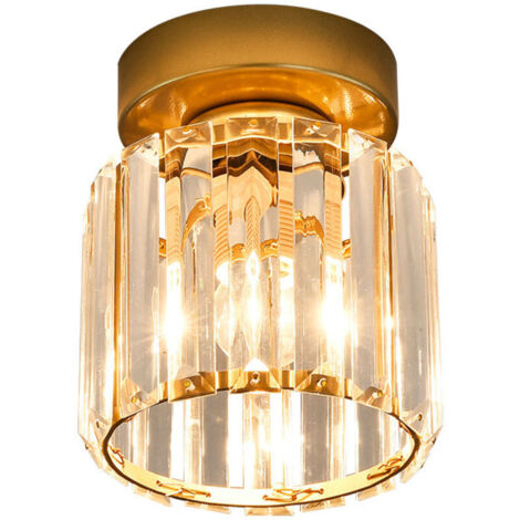 Plafonnier en Cristal LED Mini Lampe Lustre en Cristal, Lustre de Plafonnier Moderne, pour Salon Entrée Couloir Chambre Cuisine Lampes 3 Couleurs(Or Rond)