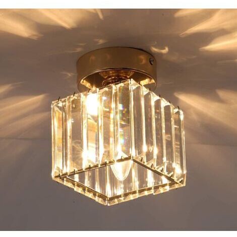 Plafonnier en Cristal, Lustre Mini Carré 60W Encastré Moderne Pliant Près du Plafonnier, Salle à Manger Chambre Cuisine Couloir Cour Hall Suspension, Base E27