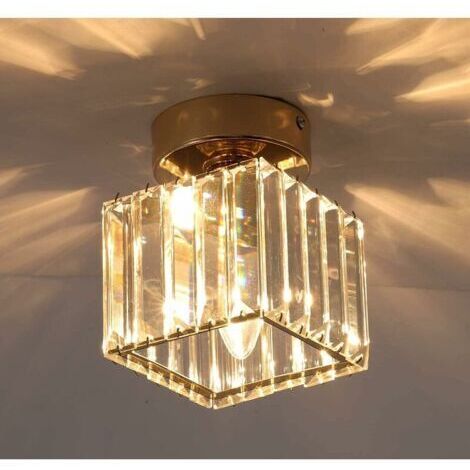 Plafonnier en Cristal, Lustre Mini Carré 60W Encastré Moderne Pliant Près du Plafonnier, Salle à Manger Chambre Cuisine Couloir Cour Hall Suspension, Base E27