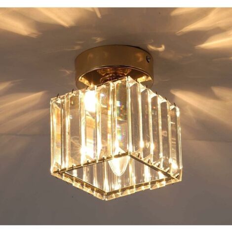 Plafonnier en Cristal, Lustre Mini Carré 60W Encastré Moderne Pliant Près du Plafonnier, Salle à Manger Chambre Cuisine Couloir Cour Hall Suspension, Base E27