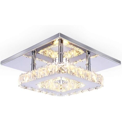 Plafonnier en cristal Lustres Lampe de plafond Acier Inoxydable LED Miroir 12W pour salon chambre à coucher