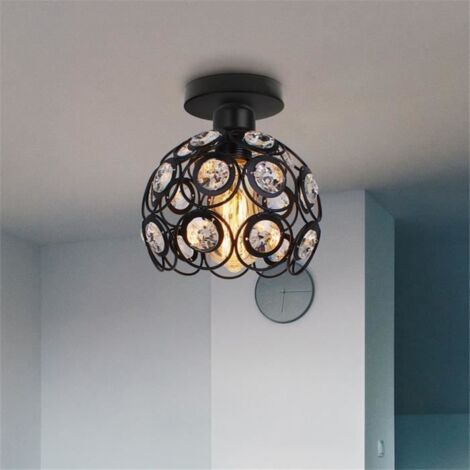 Plafonnier en Cristal Métal Fer Lampe de Plafond Lustre E27 - TEMPSA - Moderne - Vintage - Noir - 20x20cm