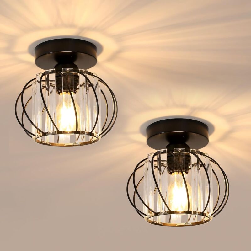 Comely - Lot de 2 Plafonnier Moderne en Cristal E27, Mini Lustre en Cristal, Lampe de Plafond Semi-Encastrée pour Cuisine, Salle à Manger, Chambre,